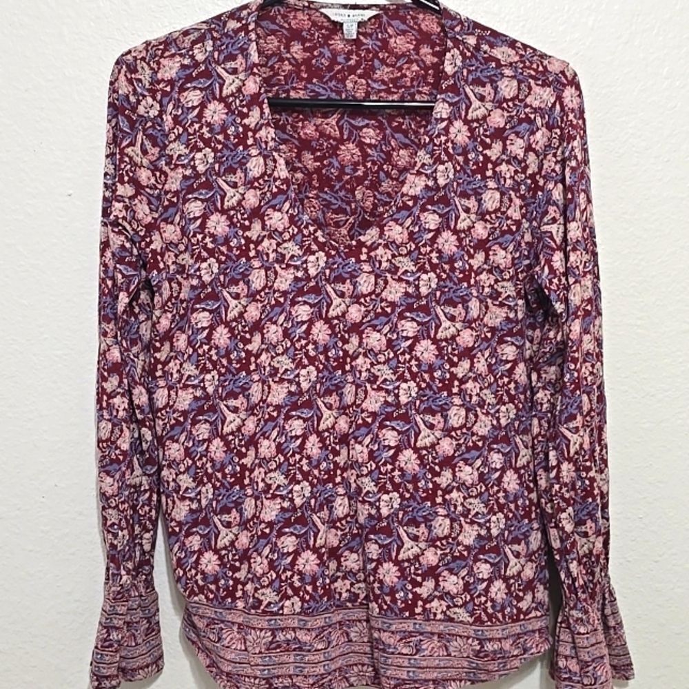 Lucky‎ Brand Long Sleeve V-Neck Floral Top S